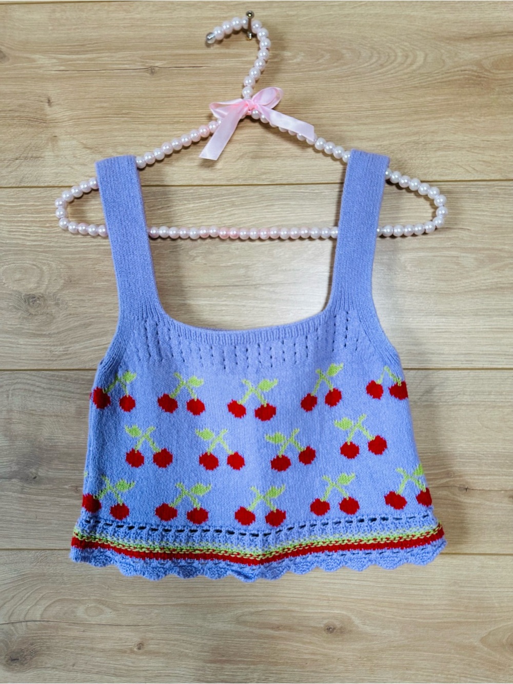 Zara Lilac Knit Cherry Tank Top with Red Cherries